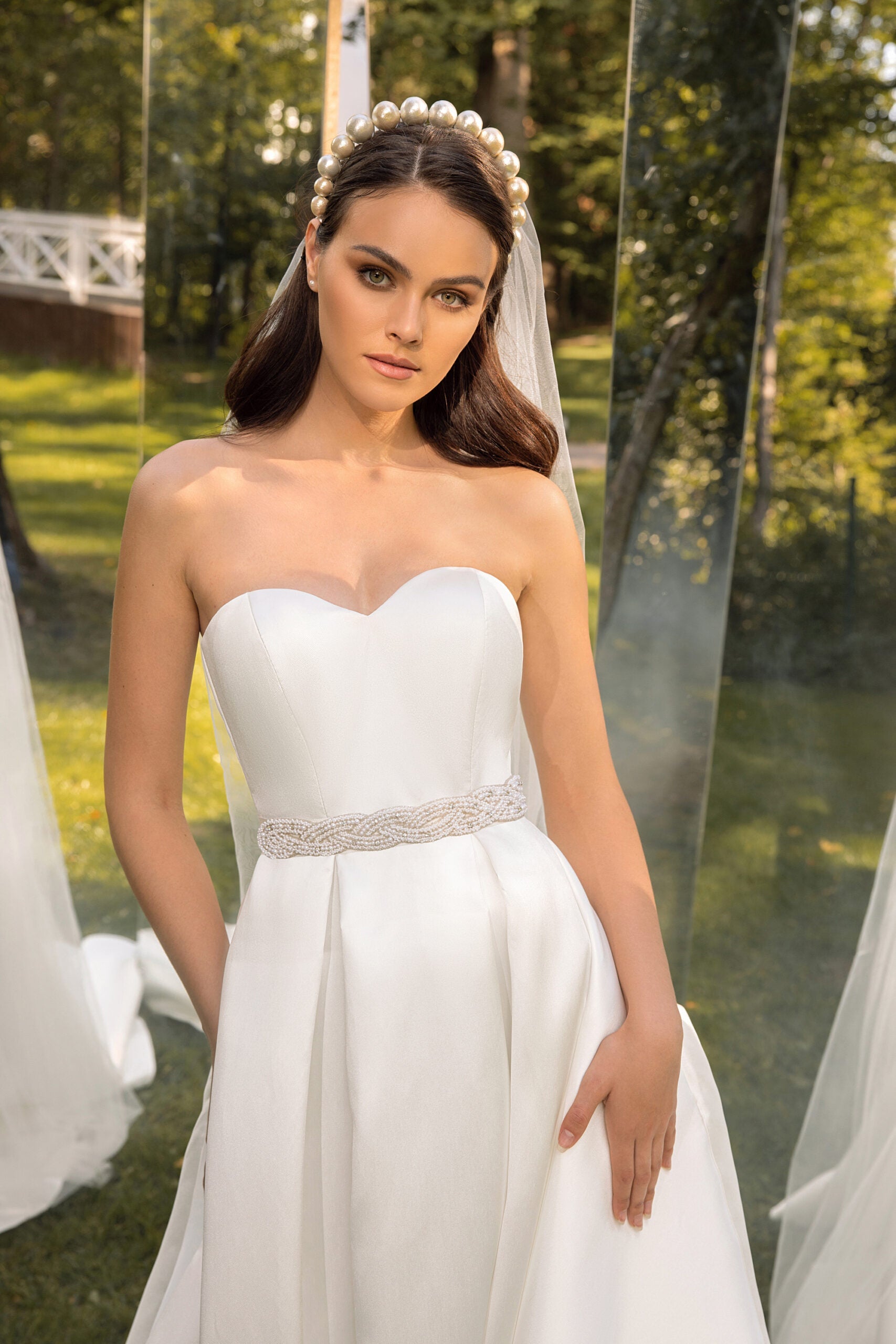 Elegant Strapless A-Line Wedding Dress with Boat Neckline and Lace Detailing for a Timeless Bridal Look