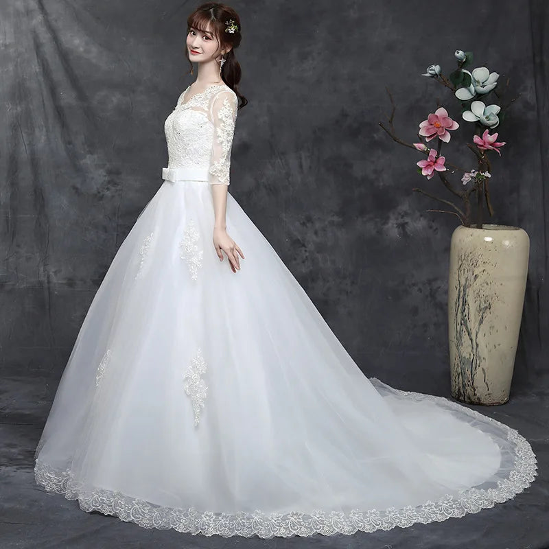 Wedding Dress The Elegant Half Sleeve Sexy V-neck Court Train Ball Gown Princess Vintage Lace Wedding Dresses Plus Size