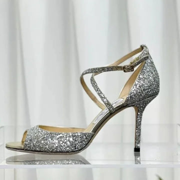 2025 Summer New Women'S Wedding Shoes Sequined Cross-Strap Stiletto Sandals Single Shoe Women'S Silver Bridesmaid Shoes