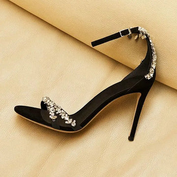 Black High Heels Women Thin With The Style Of Socialite 2025 All Matching One-Line Rhinobarous Open-Toe Round Toe Sandals