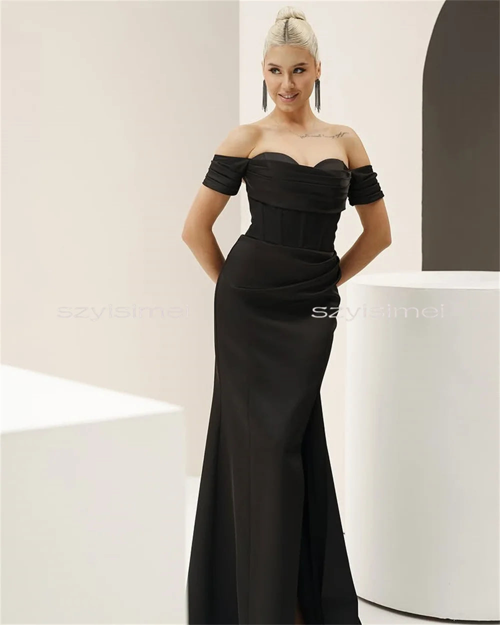 Modern Sheath Front Slit Bridal Gowns Sweep Train Wedding Gowns Off Shoulder Bridal Dresses 2026 Boho Women Custom Made