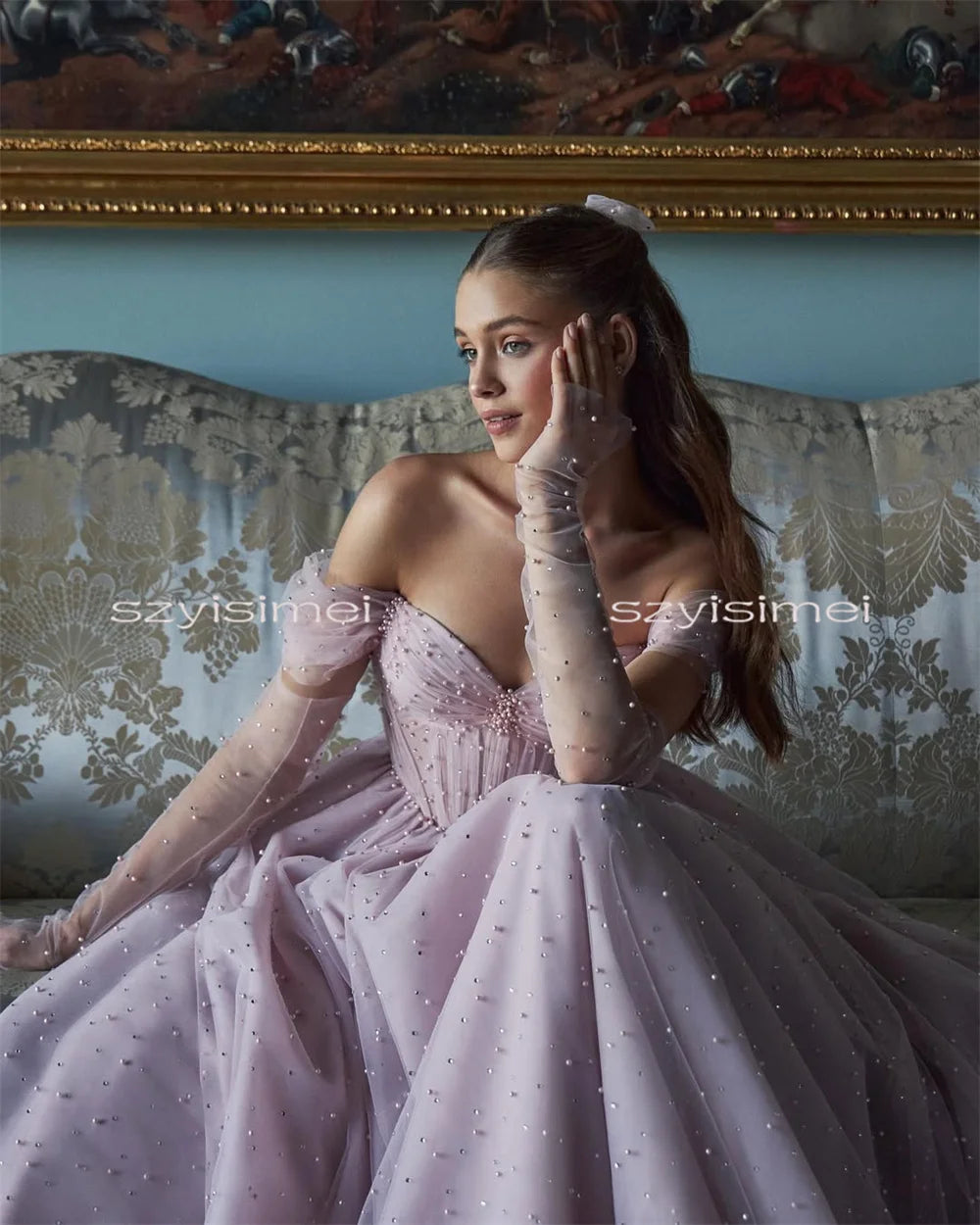 Simple Sweetheart With Peals Wedding Dresses A-line Party Dress Woman Elegant Customized Back Corset Evening Gowns