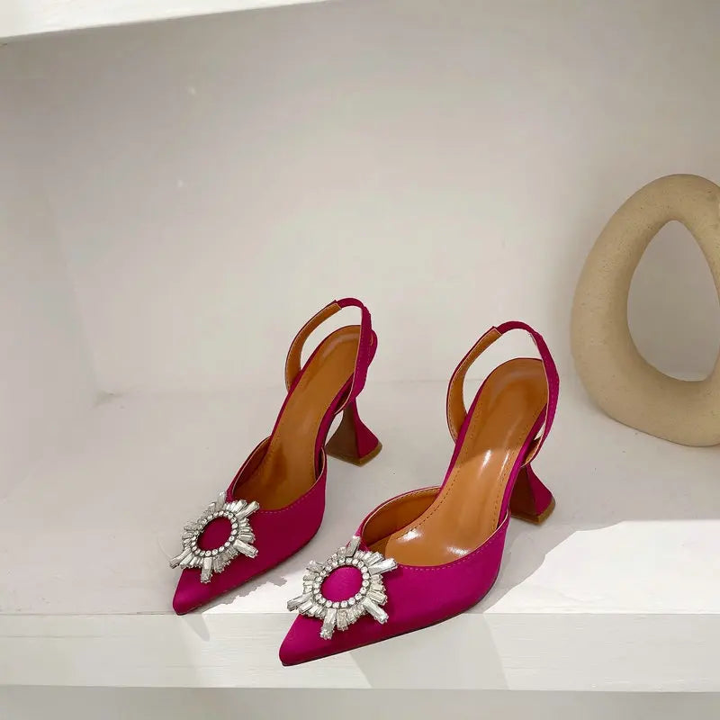 2025 Spring And Summer Sandals Women'S New All-Match Pointy Fairy Hollow Baotou Rhine-Drill Thin Heel Single Shoes High Heels