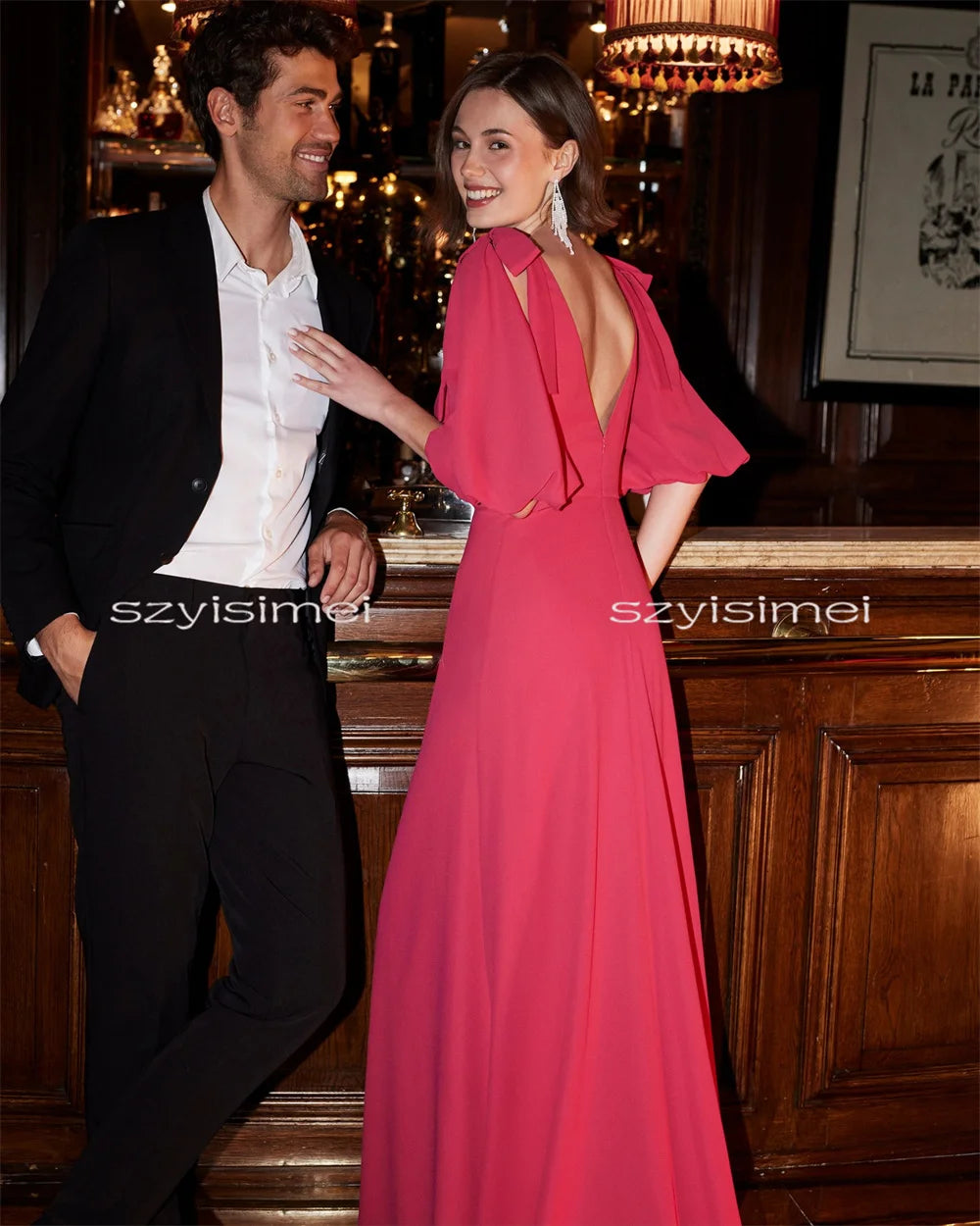 Fashion Evening Dress For Party Deep V Neck Customized Chiffon Prom Dresses 2026 Sexy Formal Dress For Cocktail robes de soirée