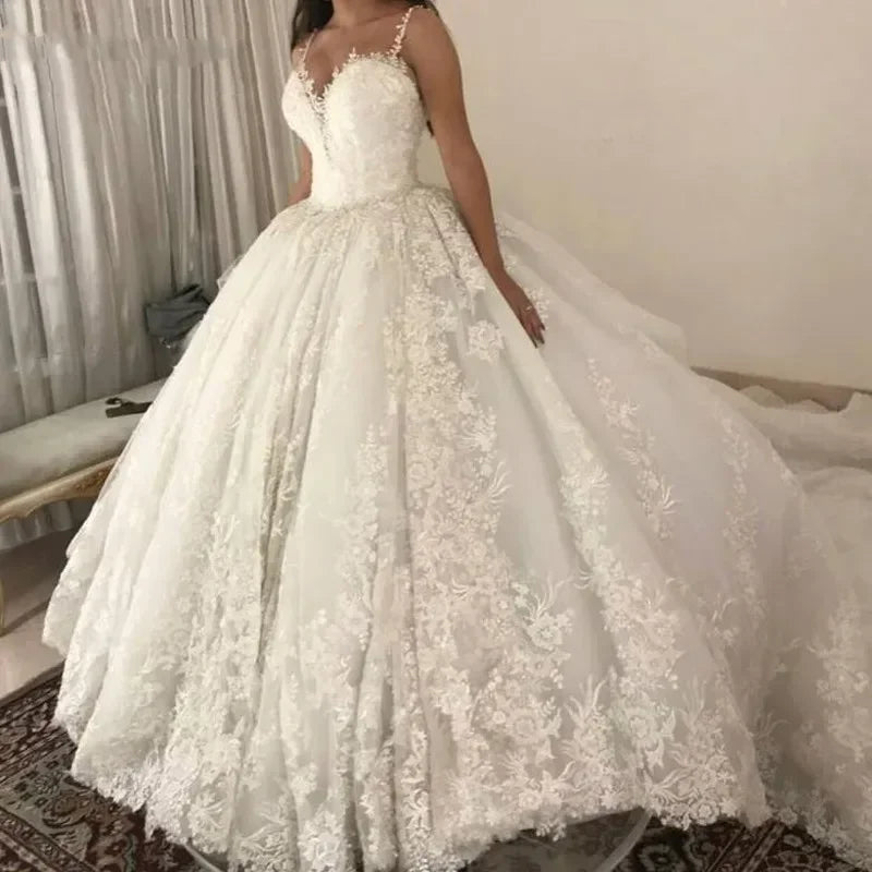 Elegant A-Line Lace Applique Chiffon Fluffy Wedding Dress 2026 Sexy Sweetheart Off Shoulder Princess Bridal Gown Customized