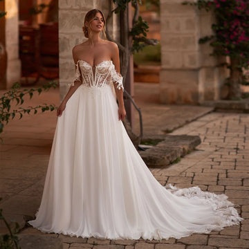 Charming Off The Shoulder Lace Applique A Line Wedding Dresses Custom Made Bridal Dress For Wedding 2026 Rode De Morrie