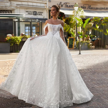 Customized Full Lace Princess Wedding Dresses 2026 For Bride Off Shoulder Cap Sleeve Women Ball Bridal Gowns vestido de noiva