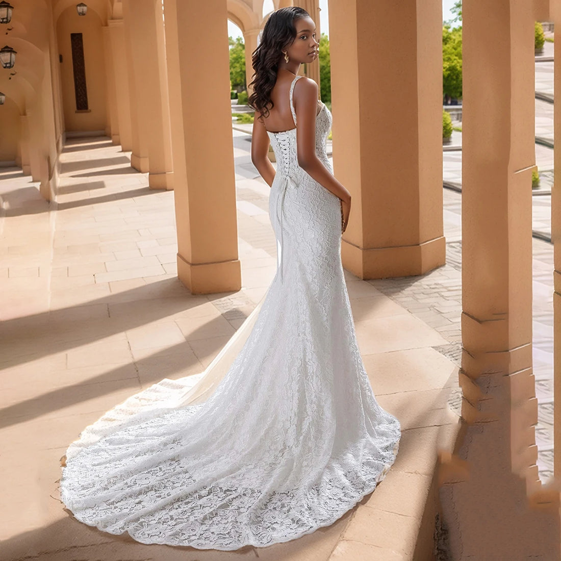 Romantic Appliques Lace Mermaid Wedding Dresses With High Slit Long Sheath Bridal Gown For Bride Vestidos novia