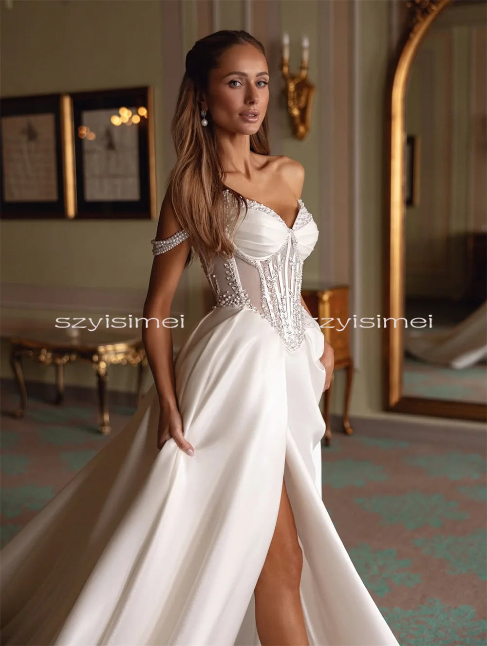 Fashion Sweetheart A Line Wedding Dresses Front Split Satin Bridal Gown Evening Dress For Wedding Custom Made vestido de noiva