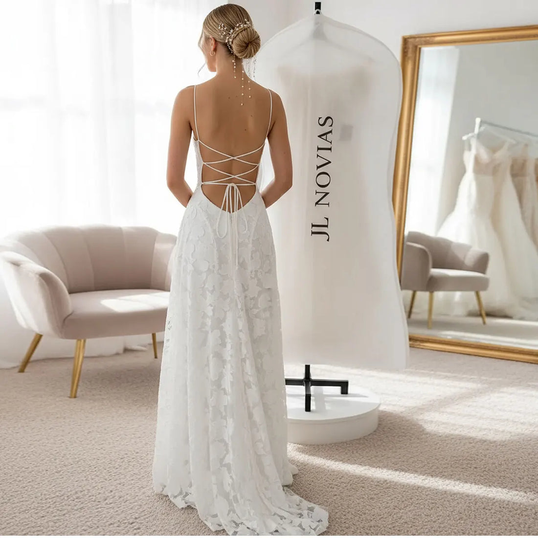 Elegant Long Lace Pleated Wedding Dress For Women 2025 Vestidos Novia Backless Ball Gown A Line Bridal Party Gown For Bride