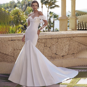 2025 Newest Sweetheart Rmovable Sleeve Mermaid Wedding Dress Back See Through Buttons Bridal Gown vestidos de novia