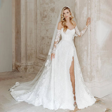 Luxury Wedding Dress Full Lace A-line Front Split Bridal Gowns Customized Evening Dresses For Wedding vestidos de novia