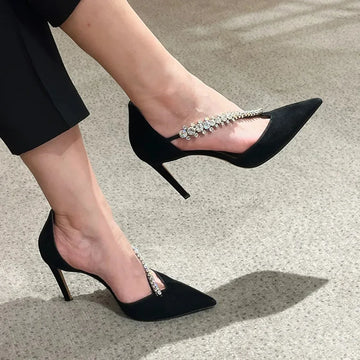 2025 White Pearl Pointed High Heel Sandals Fine Heel Sandals Female Bride Wedding Shoes Party Banquet