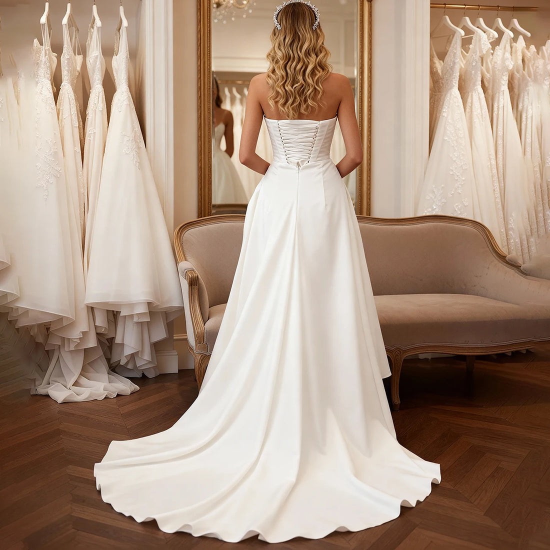 Elegant Pleated Mermaid Wedding Dresses With Slit Sheath Strapless Long Bridal Gown For Bride Vestidos Novia