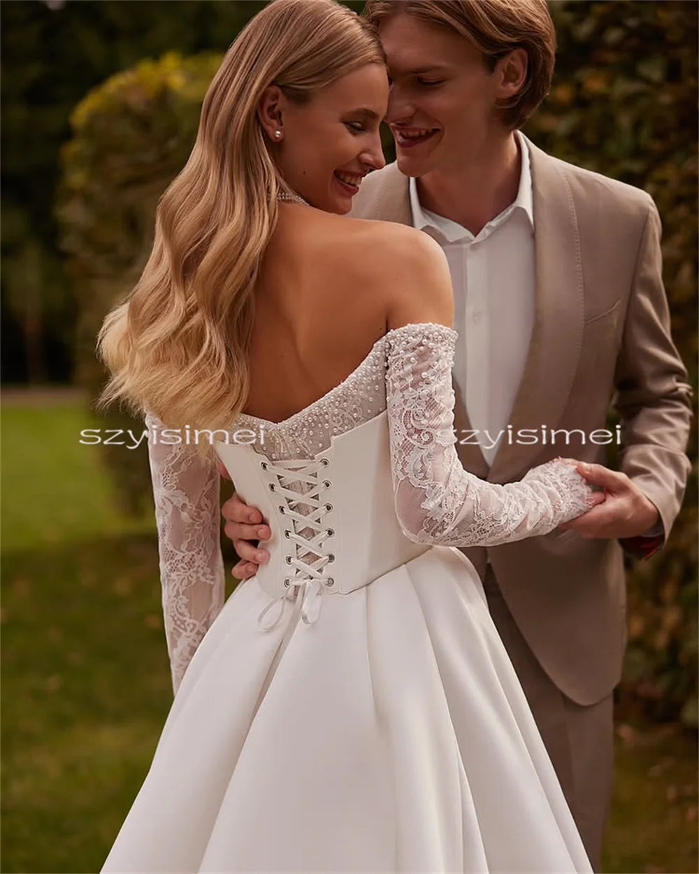 Customized A Line Princess Wedding Dresses 2026 For Bride Off Shoulder 3/4 Lace Sleeve Women Ball Bridal Gown robe de mariée