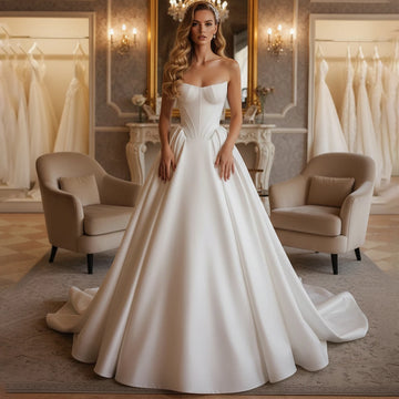 Elegant Satin Strapless Wedding Dress With Train A Line Long Ball Gown For Women Backless Bridal Party Gown Vestidos Novia