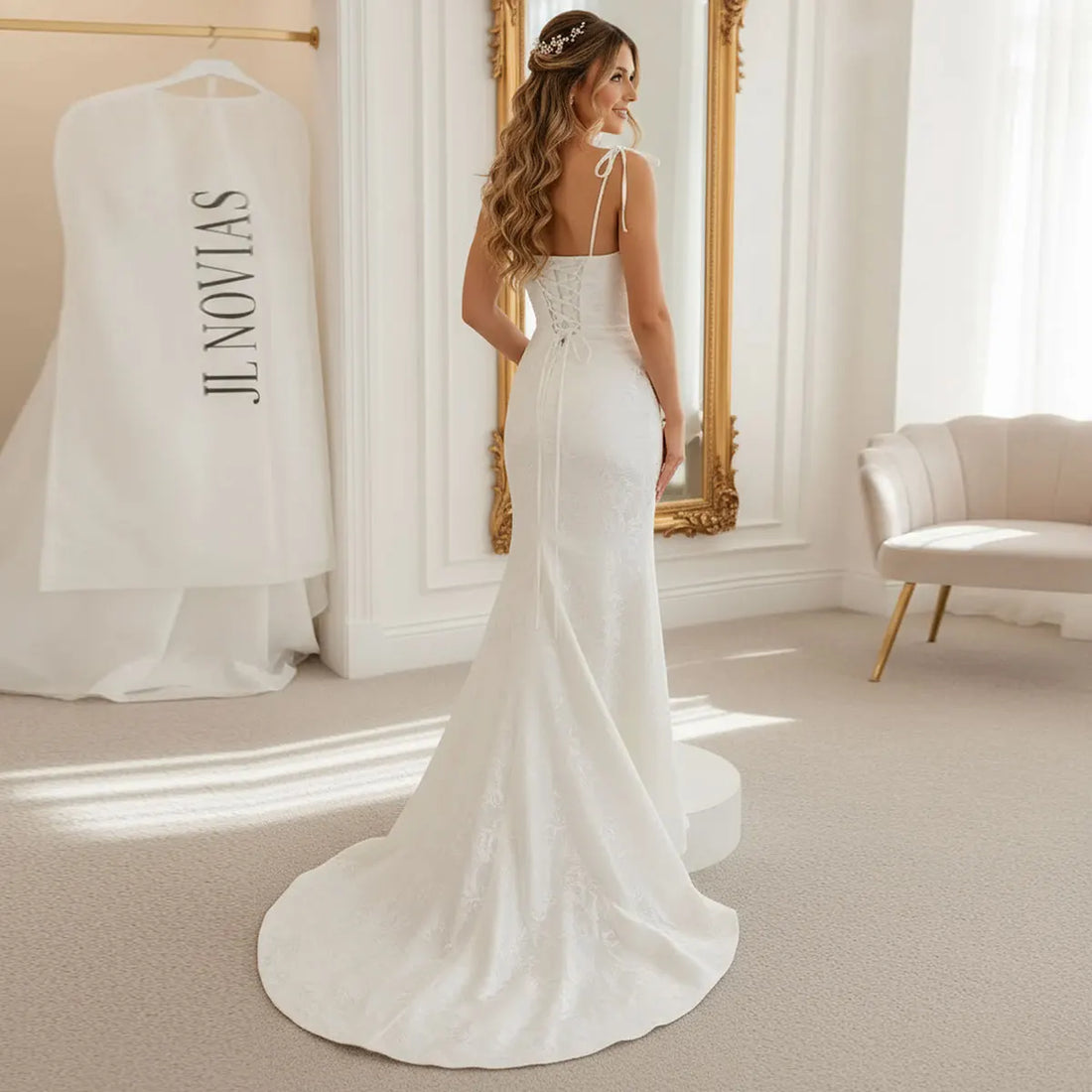 Elegant Mermaid Lace Wedding Dress With Train Vestidos Novia Sheath V Neck Long Bridal Party Gown For Bride