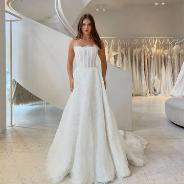 Simple Full Lace Wedding Dress Sleeveless Backless Bridal Gown Sweep Train Customized Evening Gown vestido de novia para boda