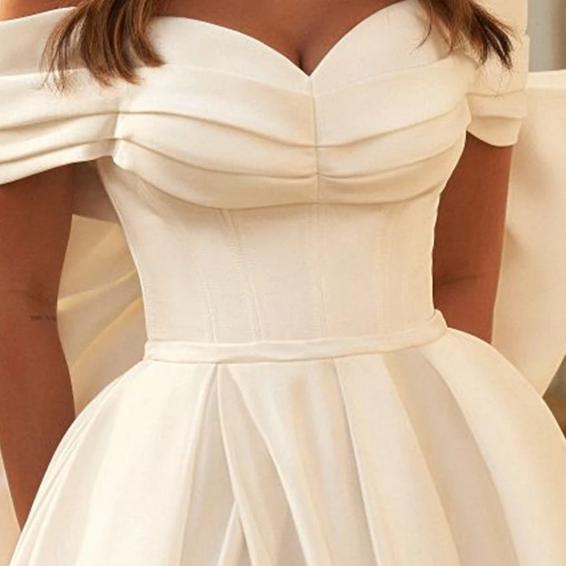 Elegant Satin Off Shoulder Wedding Dress With Bow Long Slit Ball Gown For Women Backless Bridal Party Gown Vestidos Novia