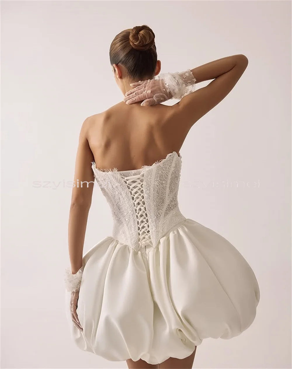 Puff Short Wedding Dress Strapless A Line Mini Bridal Dresses Customized Prom Dress Corset Mini платье свадебное
