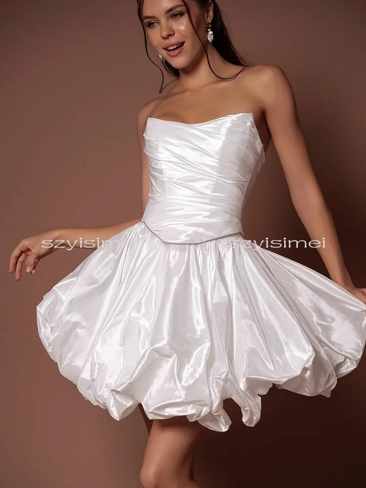 Newest Satin Women Sexy Sleeveless Prom Dress For Wedding Short A line Bridal Dresses 2026 Backless Evening Gown