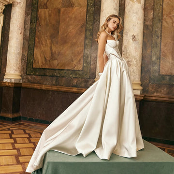 Unique Design Sweetheart With Lace Wedding Dress For Women A-line Back Lace Up Sweep Train Bridal Gown Customized mariage robe