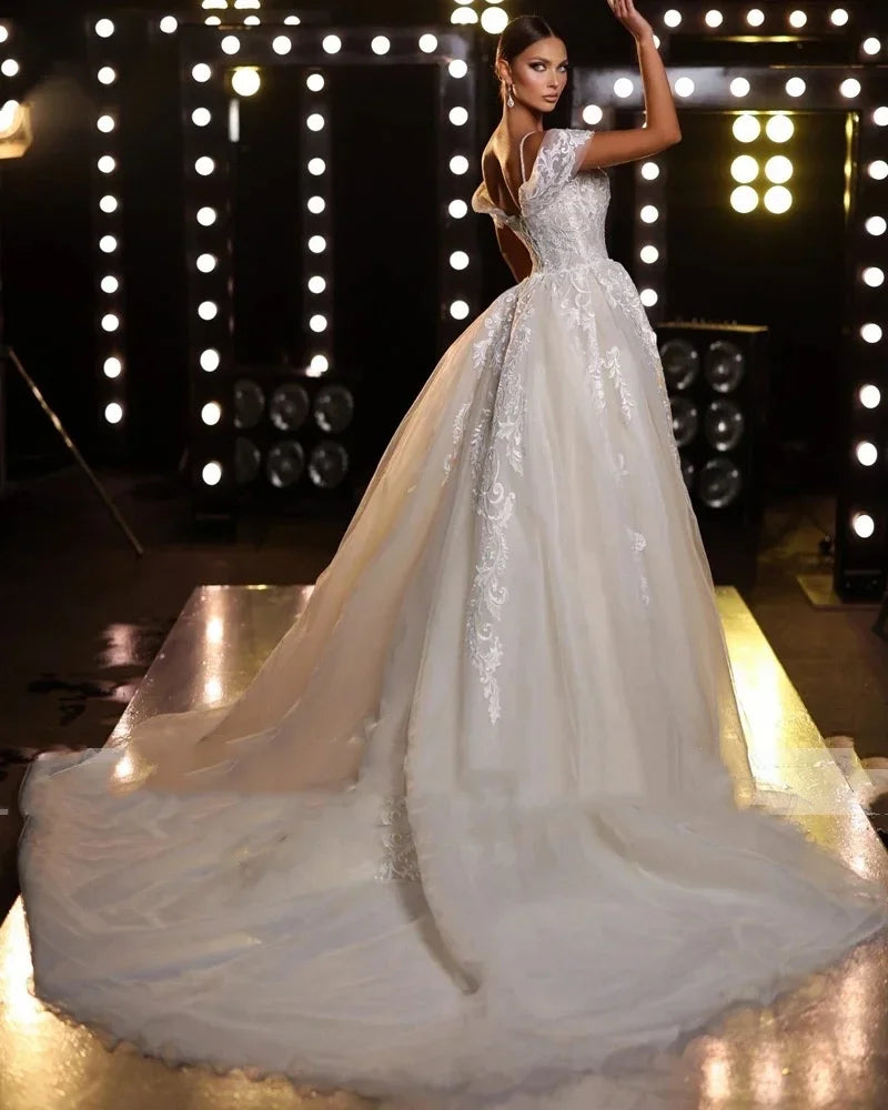 Luxurious Mermaid Chiffon Applique Princess Wedding Dress 2026 Sexy V-Neck Off The Shoulder Women's Ball Bridal Gown Customized