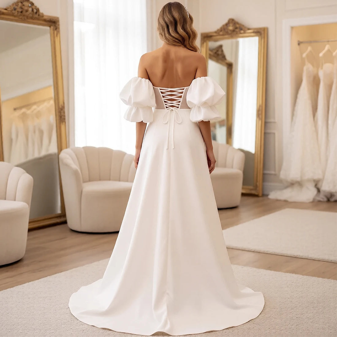 Classic Mermaid Sweetheart Short Wedding Dresses For Bride Mini Sheath Puffy Sleeve Bridal Party Gown With Train Vestidos Novia