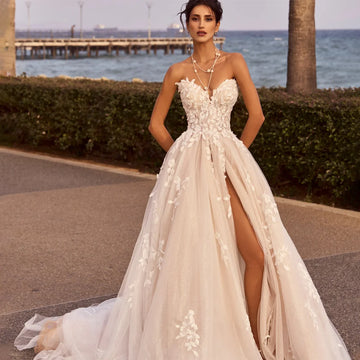 Charming Lace Appliques  Sweetheart Wedding Dresses A Line Sleeves Bridal Gown With Split Custom Made 2026 Evening Gowns