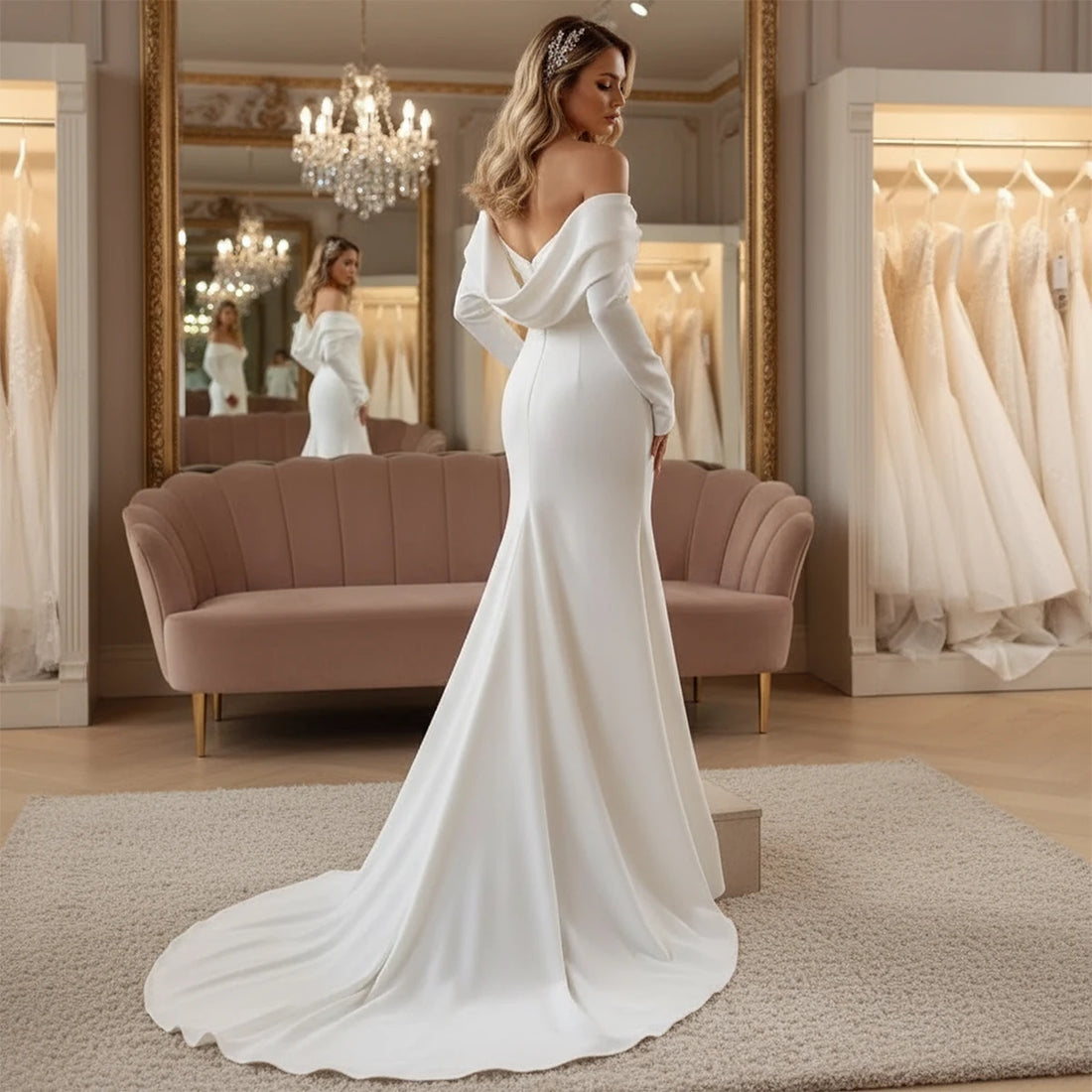 Elegant Satin Mermaid Wedding Dresses For Women 2026 Backless Off Shoulder Long Bridal Party Gown For Bride Vestidos Novia