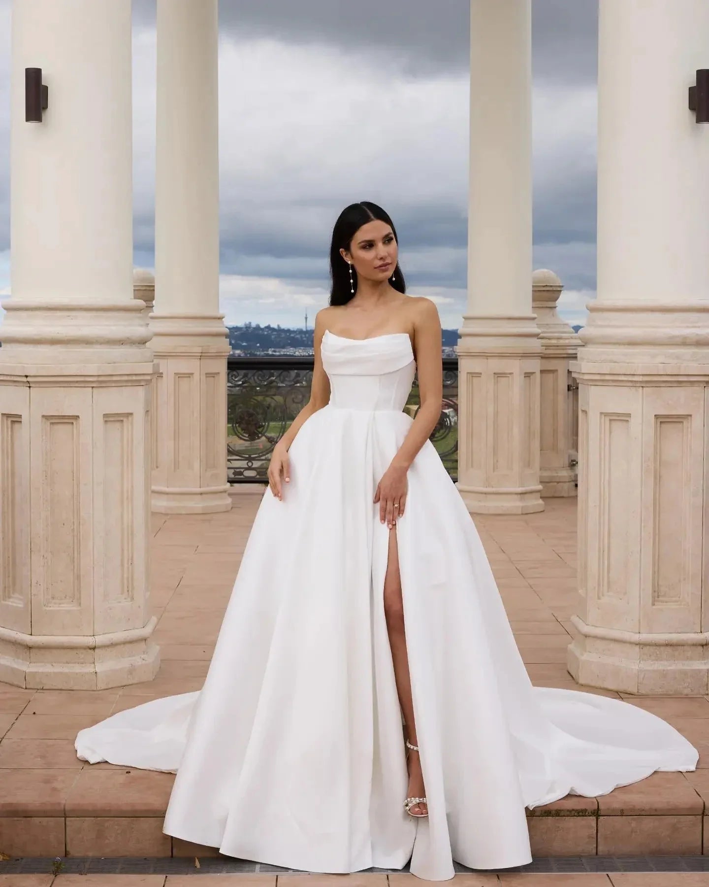 Gorgeous Satin Romantic Wedding Dresses Fascinating Sexy Backless Mermaid Off Shoulder Sleeveless High Split Mopping Bride Gown