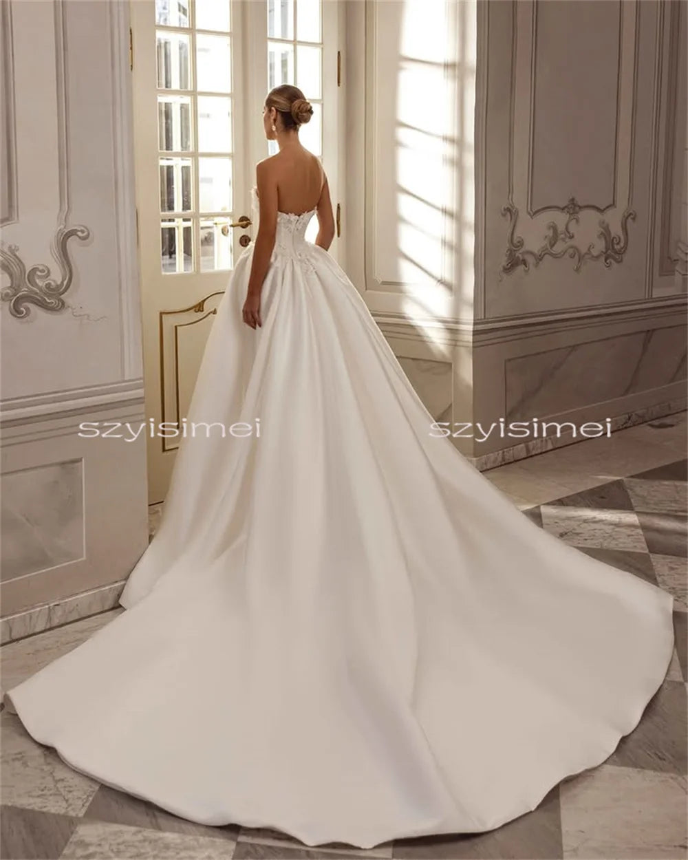 Simple A Line Wedding Gown For Women Sweetheart With Flowers Customized Wedding Dress Evening Bride Dresses vestido de noiva