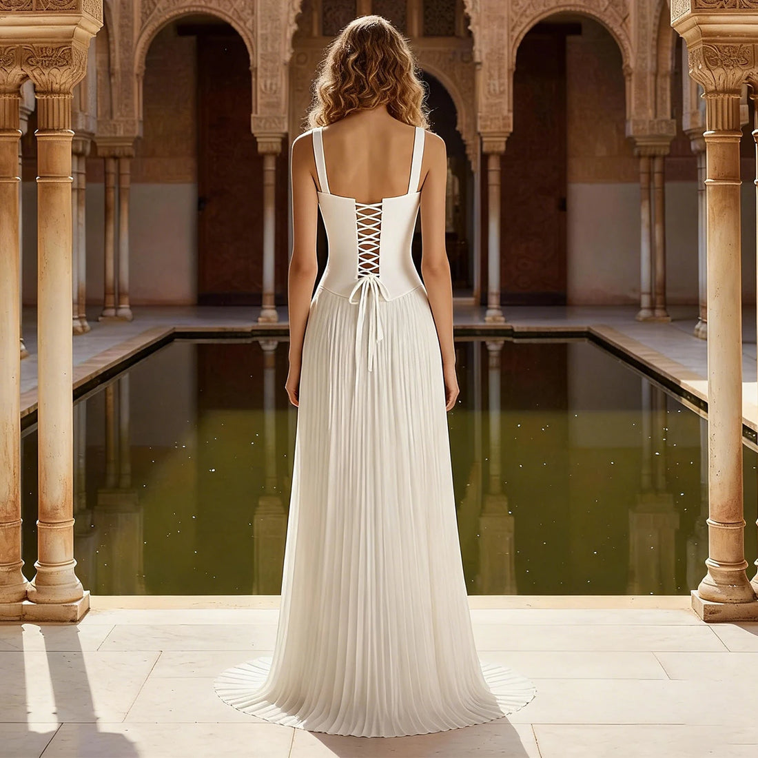 Long Chiffon Two- Pieces Wedding Dress Tank Top Pleated a Line Bodic Bridal Party Gown for Women Beach Vestidos Novia