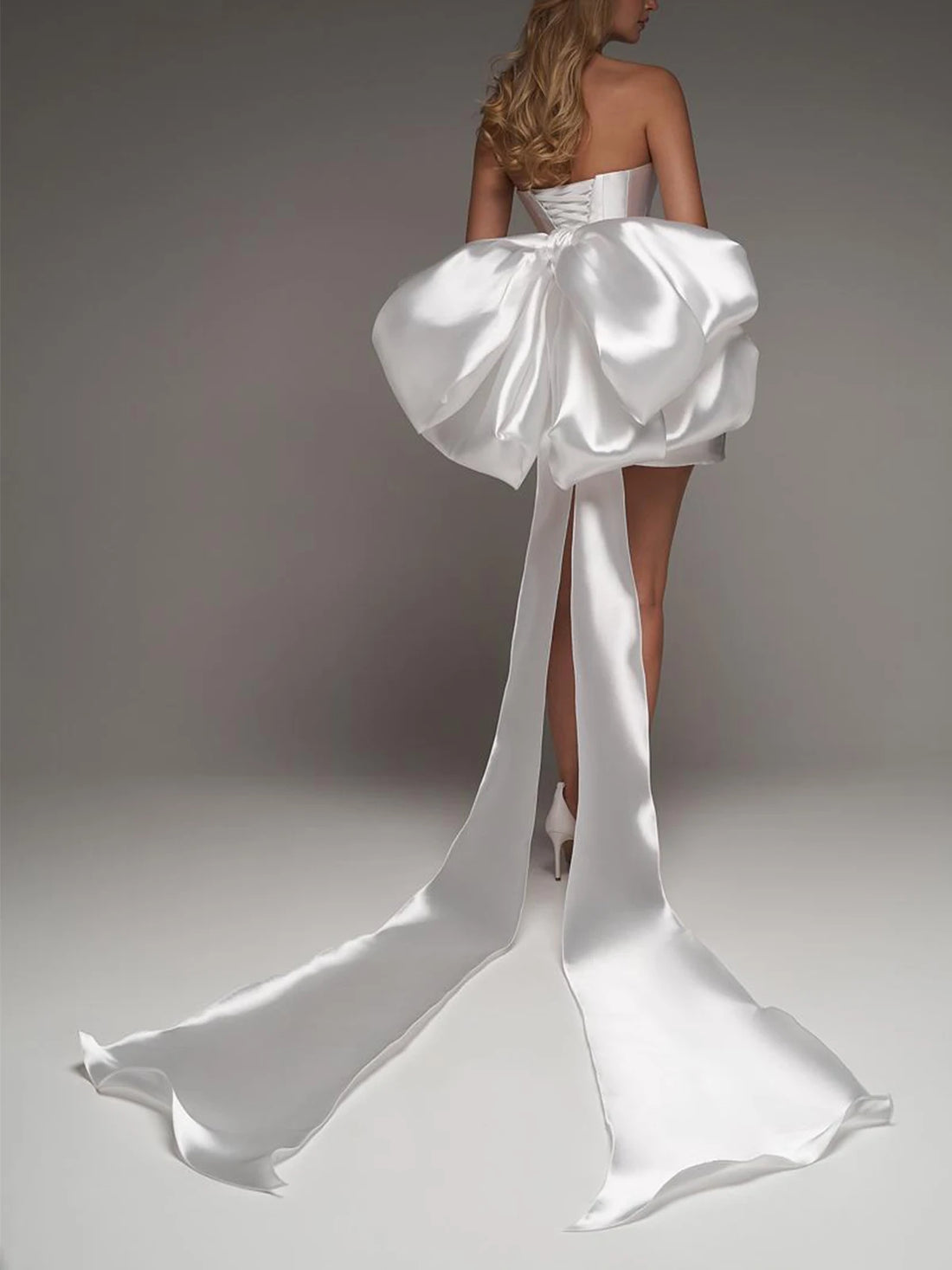 Simple Puffy Sheath Short Wedding Dresses For Women 2025 With Bow Vestidos Novia Mini Satin Bridal Party Gown For Bride