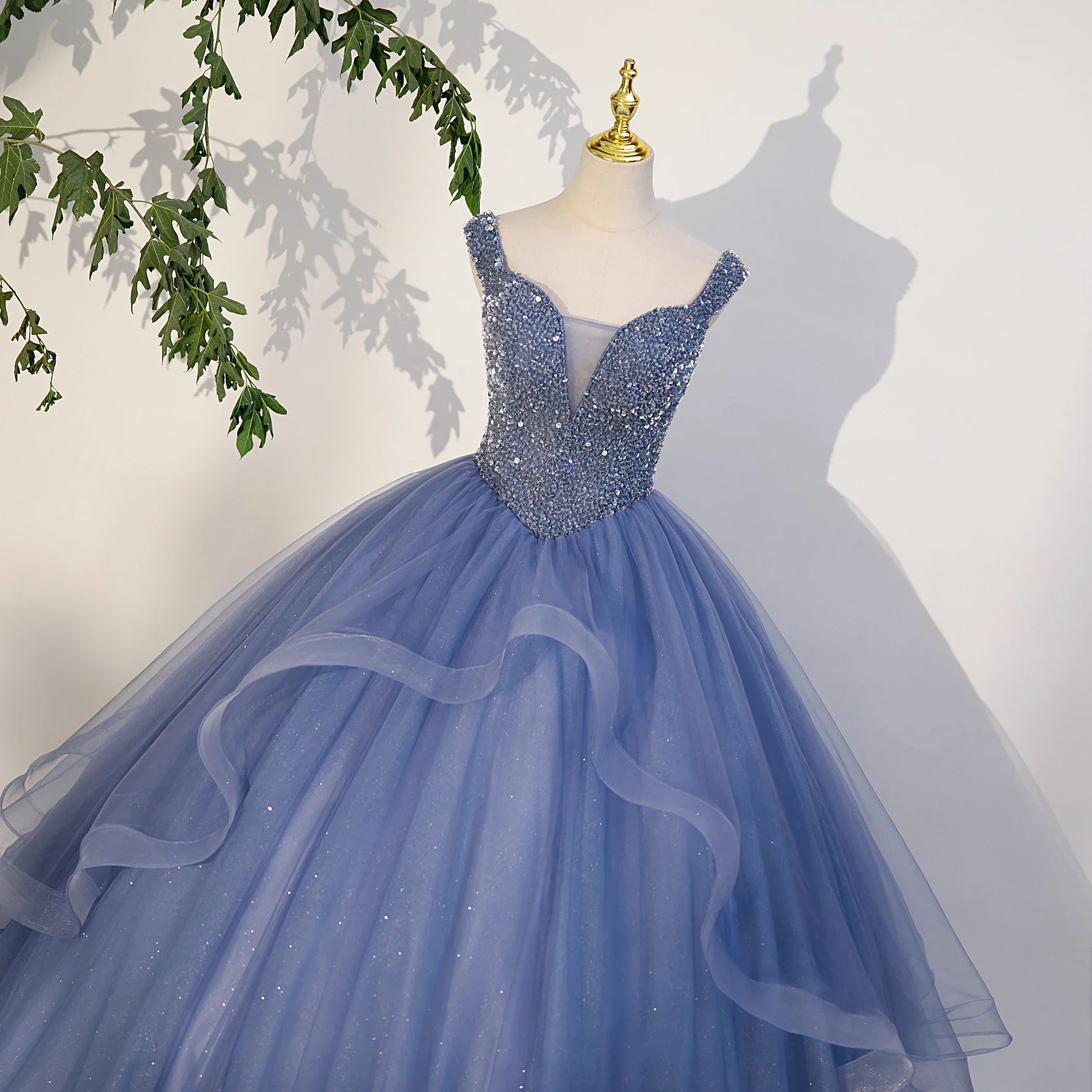 Formal Occasion Quinceanera Dresses Beaded Gray-blue Ball Gown 15-year-old dress for Young Party Gown Girl Floor Length