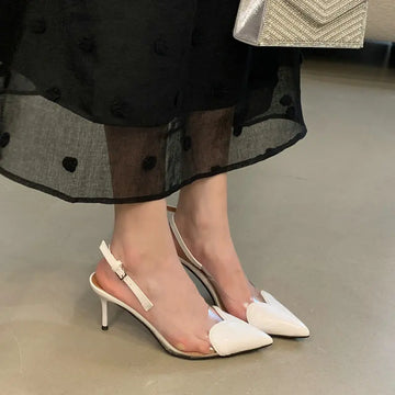 Baotou Sandals 2025 New High-Heeled Women'S Skinny Heel Pointed Metal Buckle After Empty French Temperament Shoes