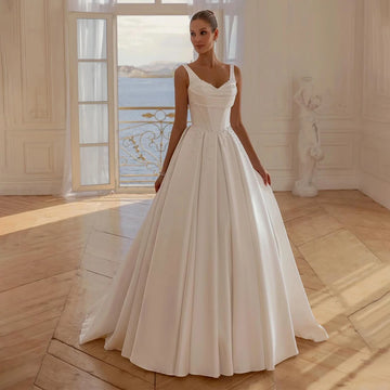 A-line Spaghetti Strap Satin Wedding Dress 2025 Back Corset Bridal Gowns With Peals vestidos de novia Customized Bridal Dresses