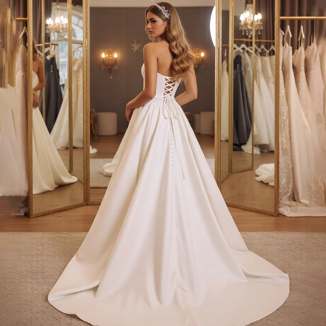 Elegant Satin Beaded Wedding Dress With Slit V Neck A Line Ball Gown For Bride Long Bridal Party Gown Vestidos Novia