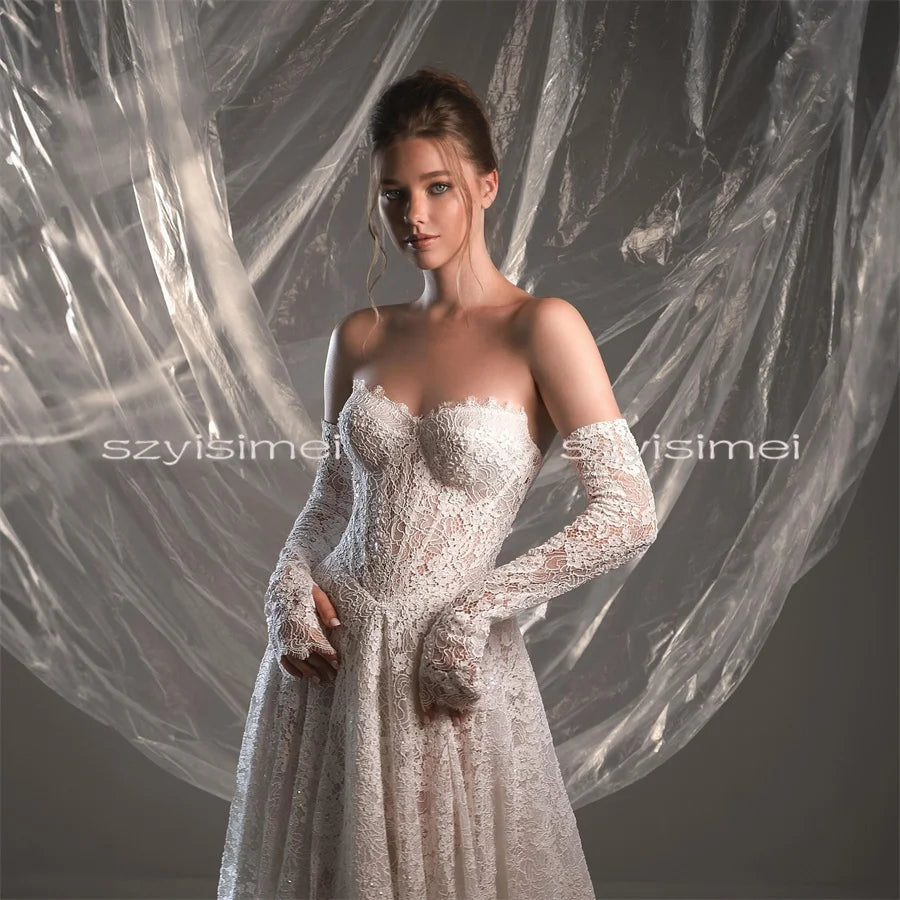 Sexy Long Sleeves Full Lace Mermaid Wedding Dress Backless Custom Made Sweep Trian Bridal Dresses Vestido De Novial 2026
