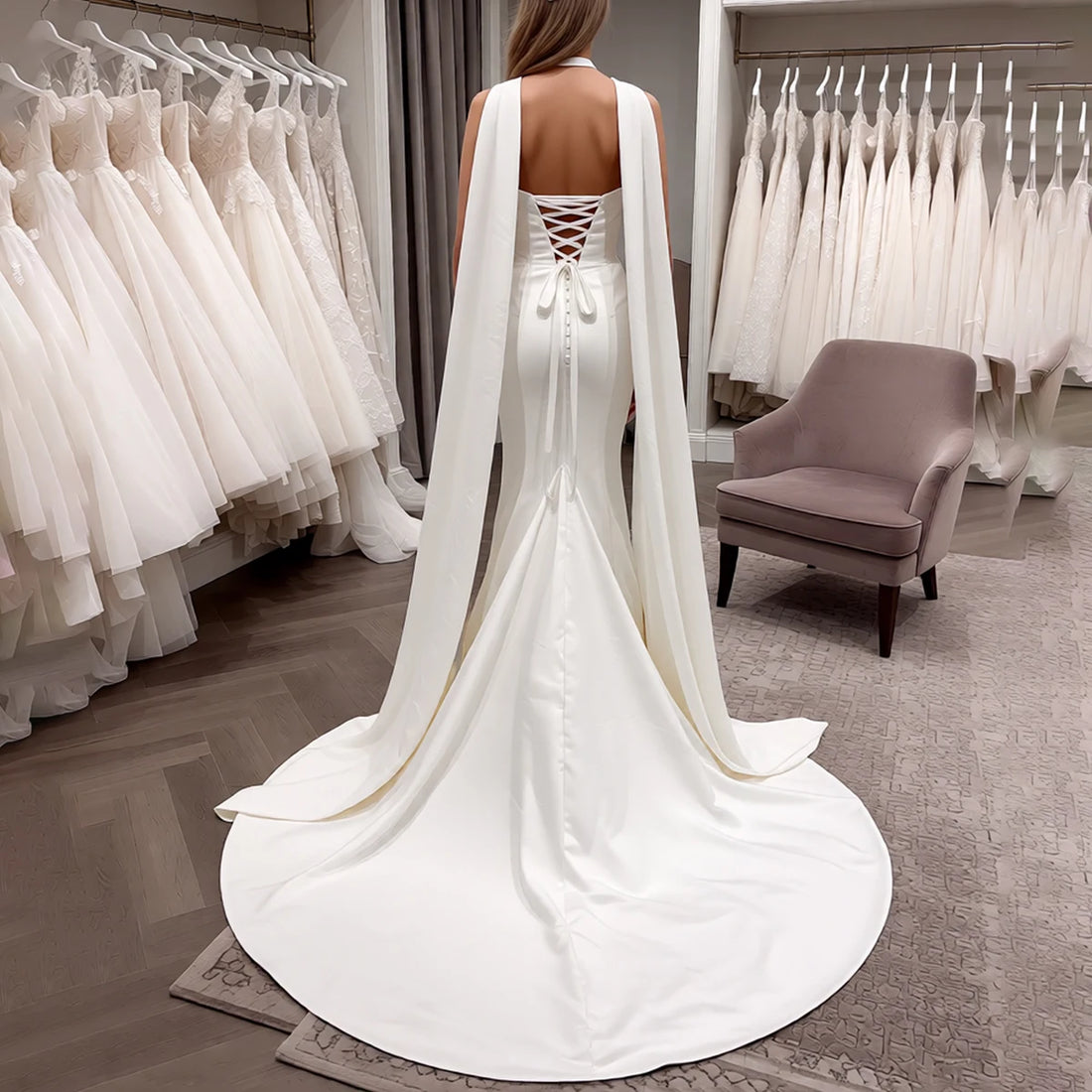 Elegant Satin Mermaid Wedding Dresses With Scraf Sheath Pleated Strapless Bridal Party Gown With Train Vestidos Novia