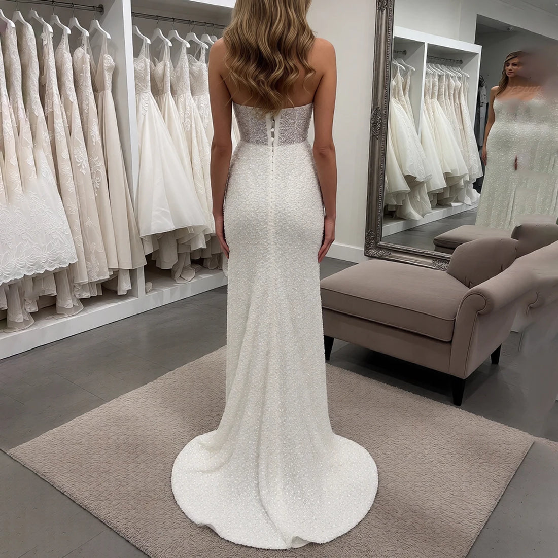 Elegant Lace Mermaid Wedding Dresses With Slit Sheath Sparkly Strapless Bridal Party Gown For Women Vestidos Novia