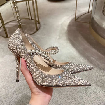 Bridesmaids Banquet Heels For Women 2025 New Skinny With Bride Wedding Shoes Dress Pearl Crystal Annual Meeting Single Shoes
