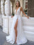 Bohemia sexy deep V-neck big backless vintage A-line high slit tulle applique women's luxury custom bridal dress De novia