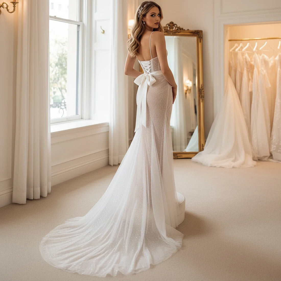 Simple V Neck Tulle Ball Gown Wedding Dresses With Slit Vestidos Novia Puffy A Line Long Pleated Bridal Party Gown For Women