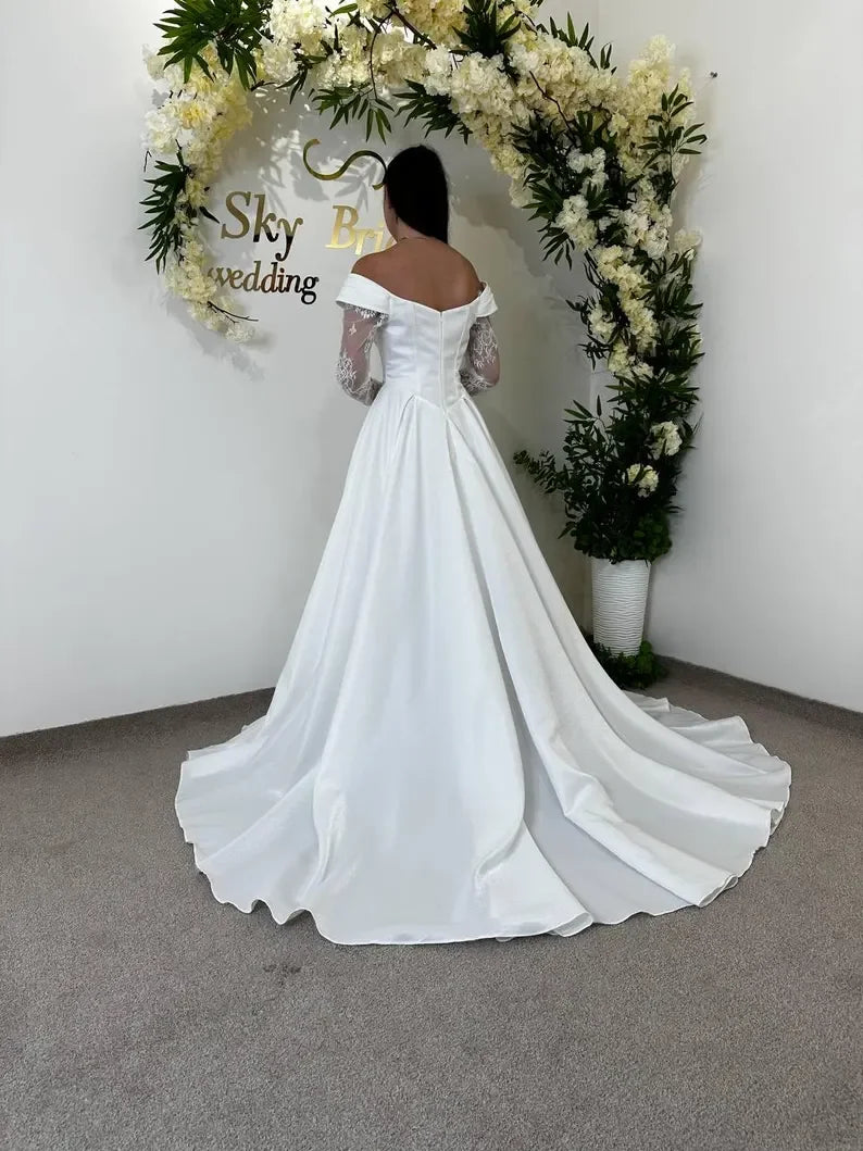 Vestidos De Novia  Lace Corset Courthouse Satin Boho Romantic Reception Dress Wedding Dress Custom