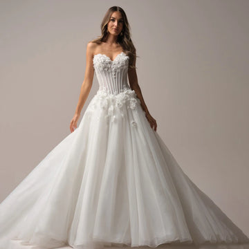 Charming Sweetheart Flowers Lace Applique Wedding Dresses A Line Back Buttons Bridal Gown For Wedding Customized Rode De Morrie