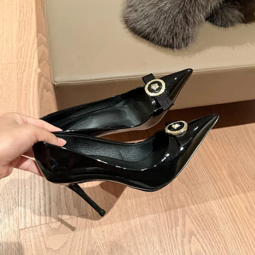 Heels New 2025 Spring And Autumn Thin With Pointed Bow French Temperament Socialite Senior Sense Of Single Shoes Black