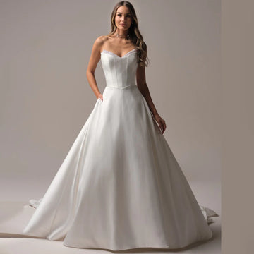 Charming Sweetheart With Peals White Wedding Dress A Line Wedding Gowns Sweep Train Custom Made Bridal Dress 2026 Rode De Morrie