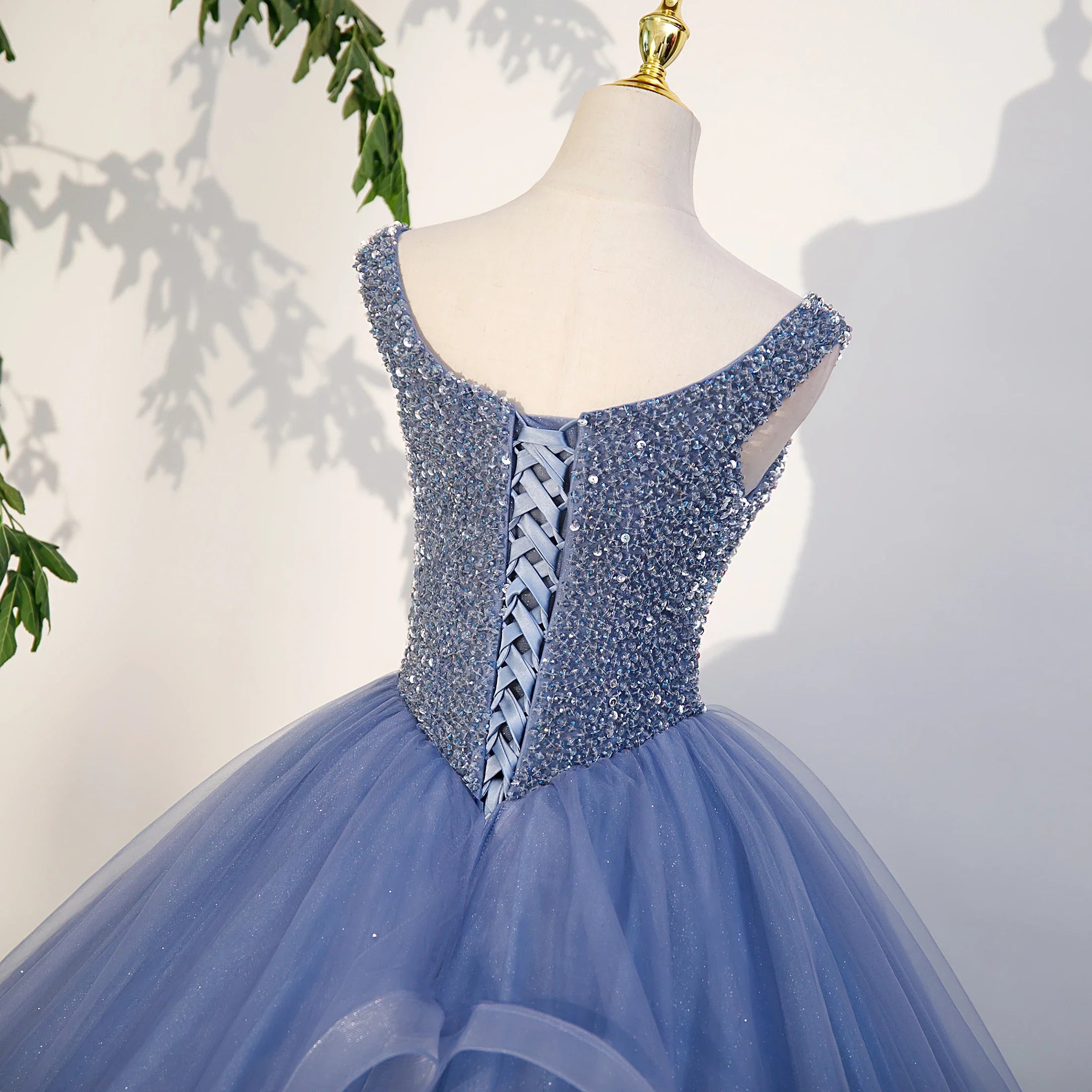 Formal Occasion Quinceanera Dresses Beaded Gray-blue Ball Gown 15-year-old dress for Young Party Gown Girl Floor Length