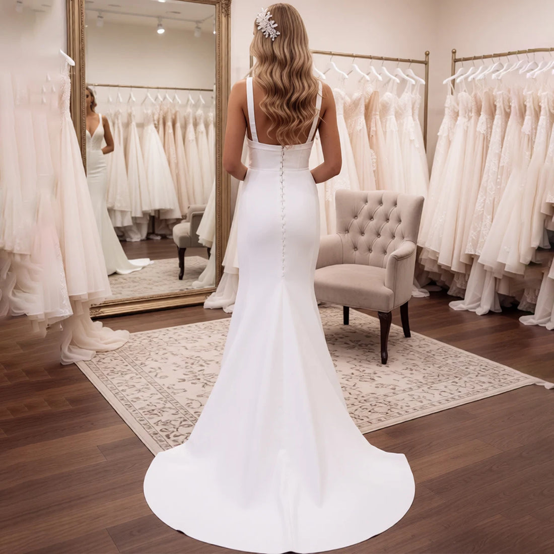 Elegant Square Collar Backless Wedding Dresses For Bride Long Vestidos Novia Sheath Mermaid Bridal Party Gown For Women